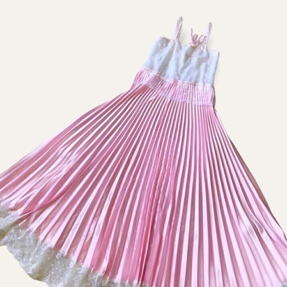 Vintage 70s Pink Satin Lace Peignoir Set Slip Dress & Robe Romantic Edwardian - Picture 14 of 16